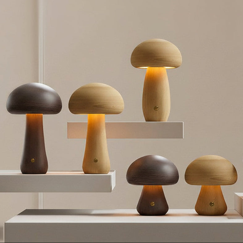 Duru - Wooden Mushroom Table Lamp